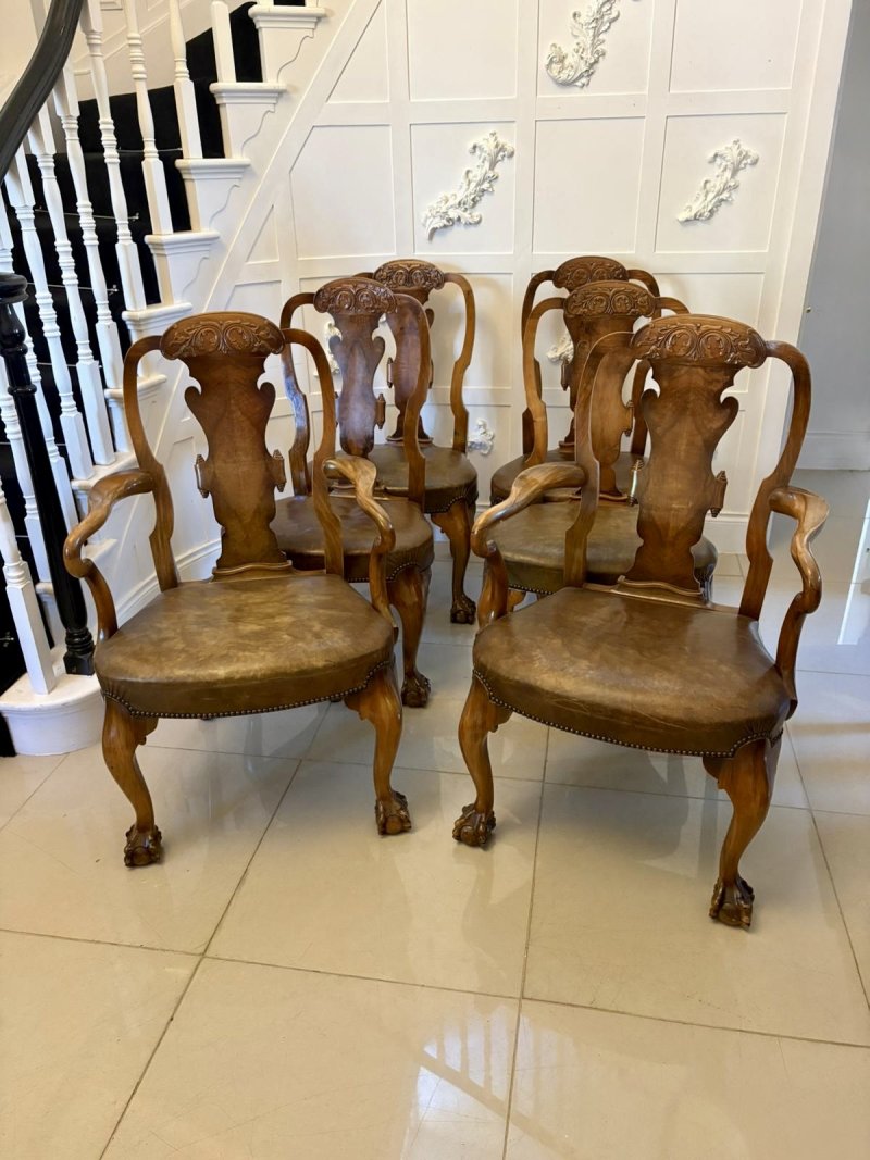 Outstanding Quality Set of 6 Antique Victorian Carved Walnut Dining Chairs